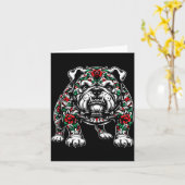 Bulldog Floral Red Rose Mens Womens  Kaart (Gele Bloem)