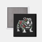 Bulldog Floral Red Rose Mens Womens  Magneet (Voorkant / Achterkant)