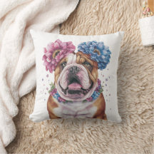 Bulldog Flower Crown Waterverf Print