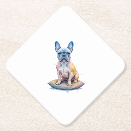 Bulldog Francés Colorido y Artístico  Kartonnen Onderzetters (Voorkant)