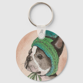 Bulldog Frances con gorro de lana Sleutelhanger