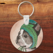 Bulldog Frances con gorro de lana Sleutelhanger (Voorkant)