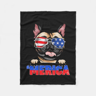 Bulldog Frenchie Merica Draag Sungles 4 juli Fleece Deken