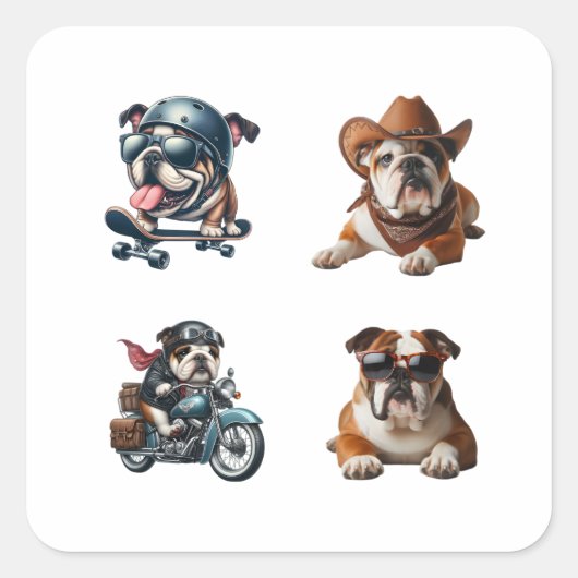 Bulldog Funny 4-pack Stickers (Voorkant)