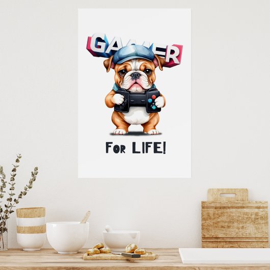 Bulldog Gamer voor het Leven Poster (Keuken)