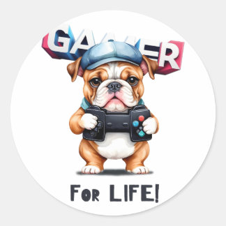 Bulldog Gamer voor het Leven Ronde Sticker