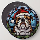 Bulldog Gebrandschilderd Glas Kerstmis Ronde Button 6,0 Cm (Voorkant /achterkant)