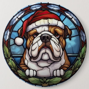Bulldog Gebrandschilderd Glas Kerstmis Ronde Button 6,0 Cm