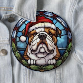 Bulldog Gebrandschilderd Glas Kerstmis Ronde Button 6,0 Cm (In situ)