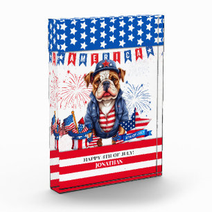 Bulldog Gelukkig 4th van juli Amerika Onafhankelij Fotoblokken