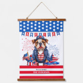 Bulldog Gelukkig 4th van juli Amerika Onafhankelij Hangend Wandkleed (Voorkant)