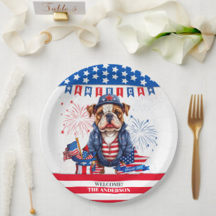 Bulldog Gelukkig 4th van juli Amerika Onafhankelij Papieren Bordje