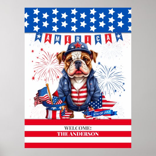 Bulldog Gelukkig 4th van juli Amerika Onafhankelij Poster (Voorkant)