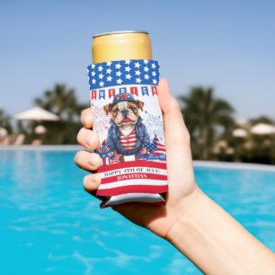 Bulldog Gelukkig 4th van juli Amerika Onafhankelij Seltzer Blikjeskoeler