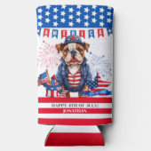 Bulldog Gelukkig 4th van juli Amerika Onafhankelij Seltzer Blikjeskoeler (Achterkant)