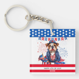 Bulldog Gelukkig 4th van juli Amerika Onafhankelij Sleutelhanger