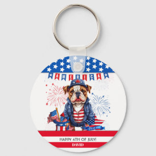 Bulldog Gelukkig 4th van juli Amerika Onafhankelij Sleutelhanger
