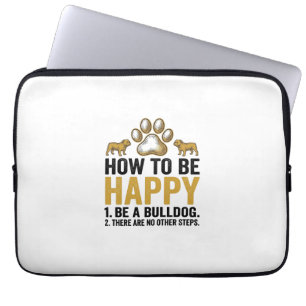 Bulldog Gelukkig Citaat Vintage Gravure Hond Liefh Laptop Sleeve