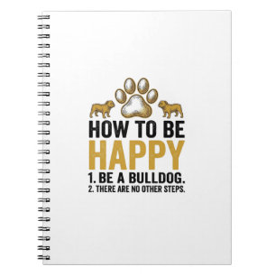 Bulldog Gelukkig Citaat Vintage Gravure Hond Liefh Notitieboek