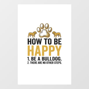 Bulldog Gelukkig Citaat Vintage Gravure Hond Liefh Raamsticker