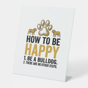 Bulldog Gelukkig Citaat Vintage Gravure Hond Liefh Reclamebord Met Voetstuk
