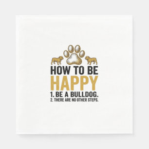 Bulldog Gelukkig Citaat Vintage Gravure Hond Liefh Servet