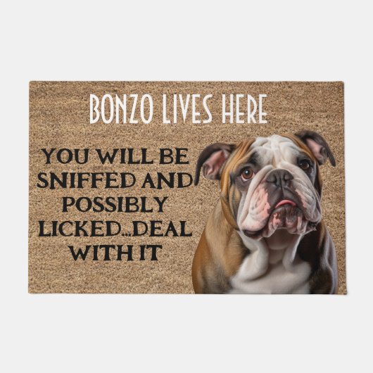 Bulldog gepersonaliseerde grappige deurmat (Voorkant)