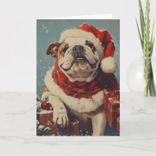 Bulldog gepersonaliseerde kerst feestdagen kaart (Voorkant)