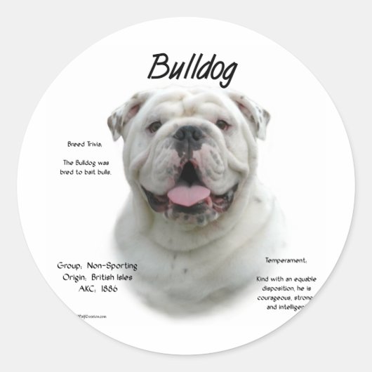 Bulldog Geschiedenis Ontwerp Ronde Sticker (Voorkant)