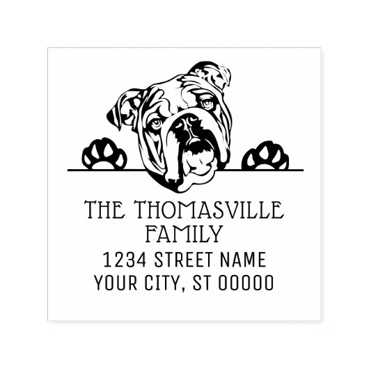 Bulldog Gezicht Hond Naam Retouradres Embosser Zelfinktende Stempel (Design)