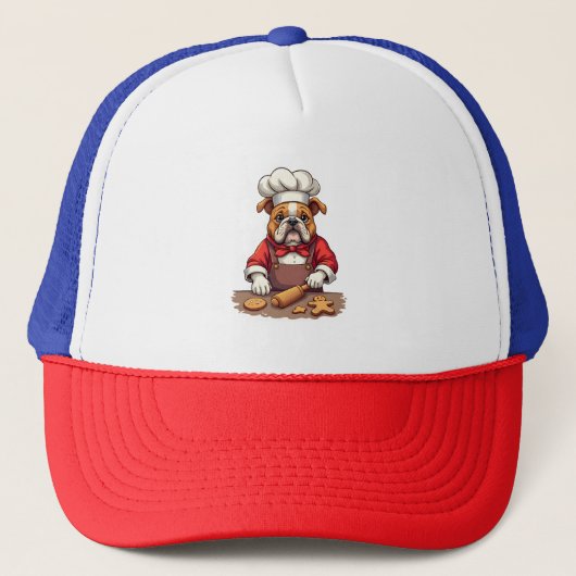 Bulldog Gingerbread Chef hond Trucker Pet (Voorkant)