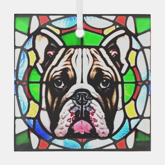 Bulldog "Glas in lood" Glas Ornament (Voorkant)