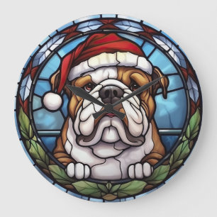 Bulldog Glas in lood Kerst Grote Klok