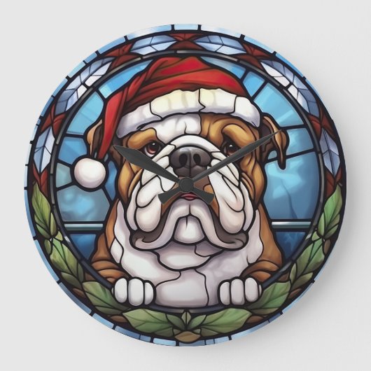 Bulldog Glas in lood Kerst Grote Klok (Voorkant)