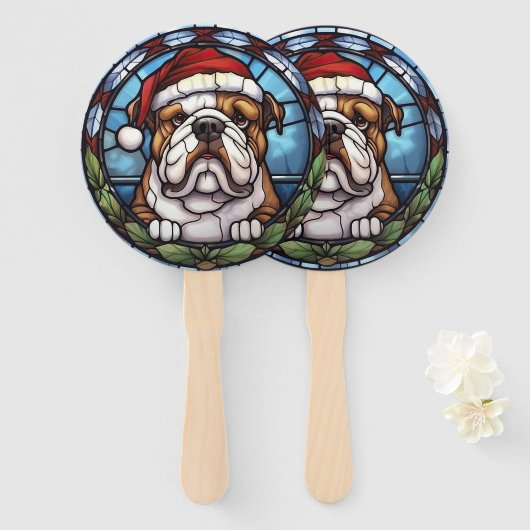 Bulldog Glas in lood Kerst Handwaaier (Voorkant en achterkant)