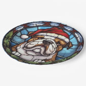 Bulldog Glas in lood Kerst Papieren Bordje (Gekanteld)