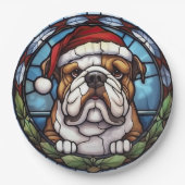 Bulldog Glas in lood Kerst Papieren Bordje (Voorkant)