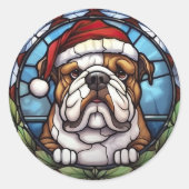 Bulldog Glas in lood Kerst Ronde Sticker (Voorkant)