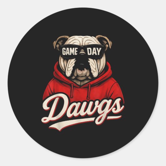 Bulldog Graphic Dawgs Men Women Kid Boy Girl Ronde Sticker (Voorkant)