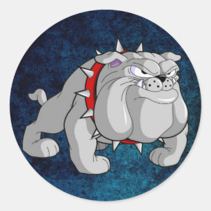 BULLDOG GREY CARTOON RONDE STICKER