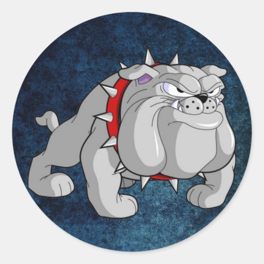 BULLDOG GREY CARTOON RONDE STICKER (Voorkant)