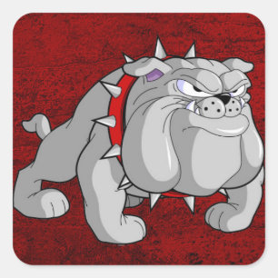 BULLDOG GREY CARTOON VIERKANTE STICKER