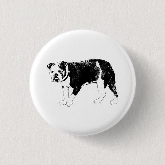 Bulldog Gril, Zwart-Wit Pret Ronde Button 3,2 Cm (Voorkant)