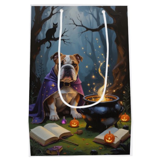 Bulldog grillige Halloween schilderij Medium Cadeauzakje (Achterkant)