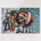 Bulldog Grumpy Rider in Christmas Sled Hat Legpuzzel (Horizontaal)