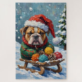 Bulldog Grumpy Rider in Christmas Sled Hat Legpuzzel (Verticaal)