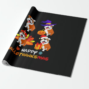 Bulldog Halloween en Merry KerstHappy Hallot Cadeaupapier