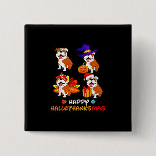 Bulldog Halloween en Merry KerstHappy Hallot Vierkante Button 5,1 Cm