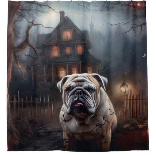 Bulldog Halloween eng Douchegordijn (Voorkant)