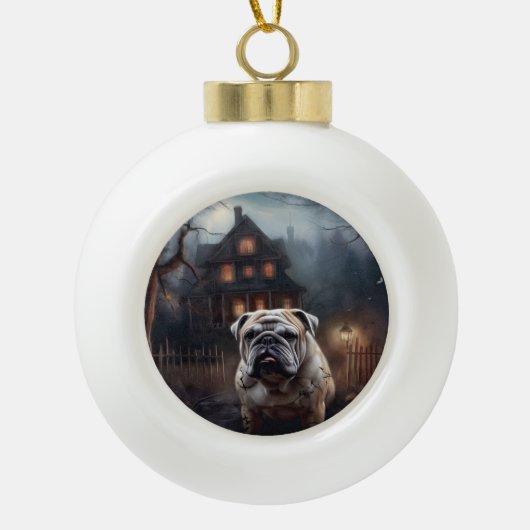 Bulldog Halloween eng Keramische Bal Ornament (Voorkant)